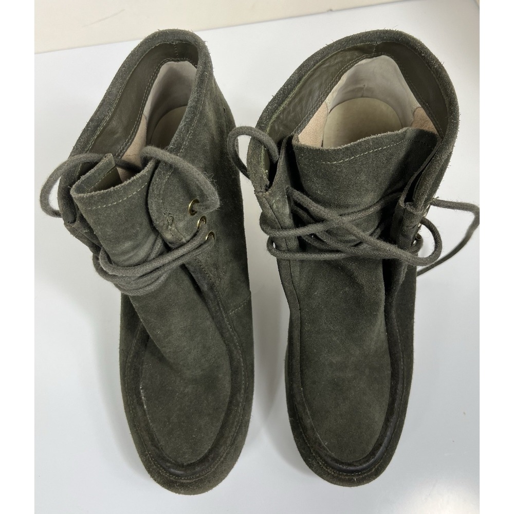 Michael Kors Size 8 Wedge Booties Green Gray Suede Lace-Up Platform Ankle Great! - Picture 15 of 16